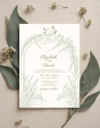 Woodland Wedding Invitation Suite | Garden Wedding | Coquette Wedding | Green Wedding | Chinoiserie Invitations