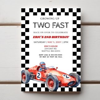 TWO Fast Birthday Invitation Template | Red Race Car 2nd Birthday Invite | Racing Car | Vintage Race Car |Printable Template