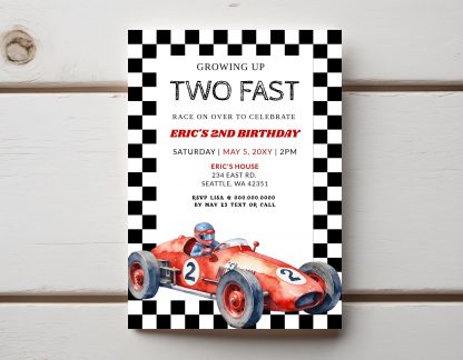 TWO Fast Birthday Invitation Template | Red Race Car 2nd Birthday Invite | Racing Car | Vintage Race Car |Printable Template