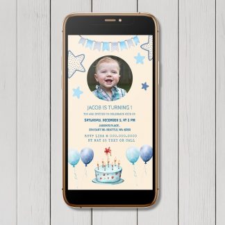 Phone Digital Invitation | Photo e-card | WhatsApp invitation | birthday invitation mobile | Boy Birthday | Blue