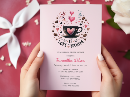 Love is Brewing Valentines Day Bridal Shower Invitation Template