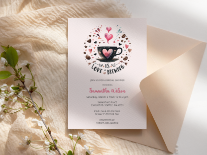 Love is Brewing Valentines Day Bridal Shower Invitation Template