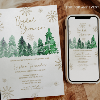 Winter pine bridal shower invitation