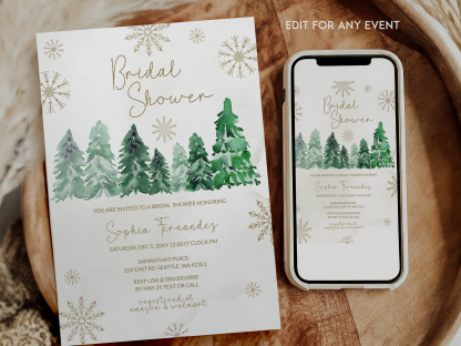 Winter pine bridal shower invitation