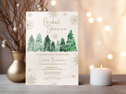 Winter pine bridal shower invitation