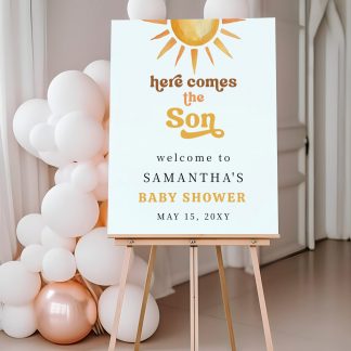 Here Comes the Son Baby Shower Welcome Sign Template, Sun Baby Shower Welcome Sign, Sunshine baby shower welcome sign, Editable Template