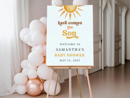 Here Comes the Son Baby Shower Welcome Sign Template, Sun Baby Shower Welcome Sign, Sunshine baby shower welcome sign, Editable Template