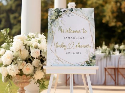 Greenery Baby Shower Welcome Sign, Baby Shower Sign, Editable Welcome Sign, Greenery Welcome Lawn Poster, Printable Gender Neutral Signage