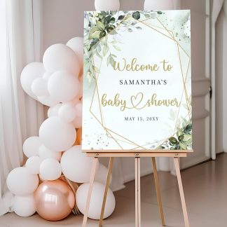 Greenery Baby Shower Welcome Sign, Baby Shower Sign, Editable Welcome Sign, Greenery Welcome Lawn Poster, Printable Gender Neutral Signage