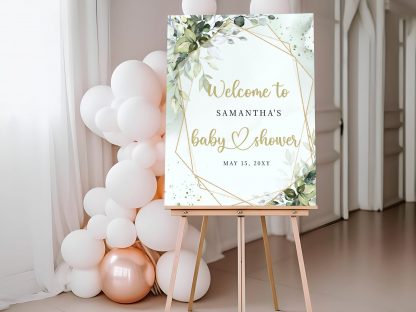 Greenery Baby Shower Welcome Sign, Baby Shower Sign, Editable Welcome Sign, Greenery Welcome Lawn Poster, Printable Gender Neutral Signage