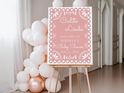 Pink Cielito Lindo Baby Shower Sign, Pink Baby Shower Welcome Sign, Instant Download, Papel Picado, Mexican, Welcome Sign