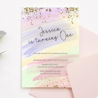 Rainbow Birthday Invitation Colorful Watercolor Gold Glitter Sprinkles Ombre Pastel Invitation 1st 2nd 3rd Printable Editable Invite