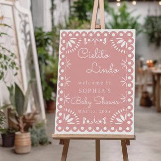 Pink Cielito Lindo Baby Shower Sign, Pink Baby Shower Welcome Sign, Instant Download, Papel Picado, Mexican, Welcome Sign