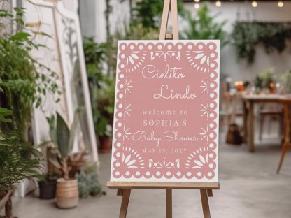 Pink Cielito Lindo Baby Shower Sign, Pink Baby Shower Welcome Sign, Instant Download, Papel Picado, Mexican, Welcome Sign