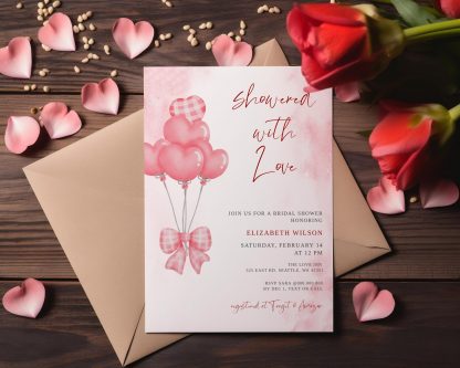 Showered with Love Valentine's Day February Hearts Bridal Shower Invitation Template, Instant Download, Editable Printable Invite