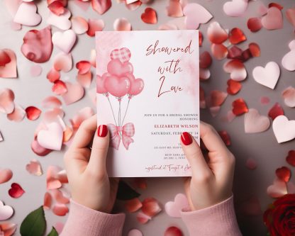 Showered with Love Valentine's Day February Hearts Bridal Shower Invitation Template, Instant Download, Editable Printable Invite