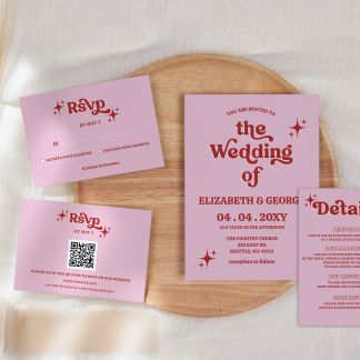 Pink Red Retro Wedding Invitation Suite