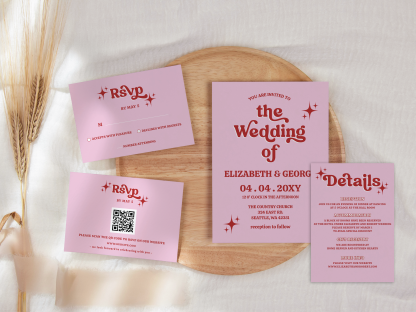 Pink Red Retro Wedding Invitation Suite