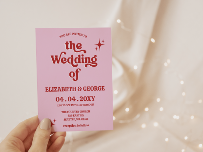 Pink Red Retro Wedding Invitation Suite